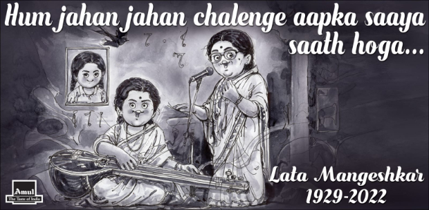 Amul pays homage to Lata Mangeshkar with a topical - "Hum jahan jahan chalenge aapka saaya saath hoga"