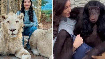 Nora Fatehi poses with majestic lions, cradles a chimpanzee as she spends her day playing with animals
