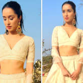 Shraddha Kapoor looks alluring in plunging neckline blouse and ivory lehenga by Anita Dongre worth Rs. 1.9 lakh for Luv Ranjan's wedding 
