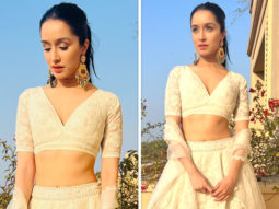 Shraddha Kapoor looks alluring in plunging neckline blouse and ivory lehenga by Anita Dongre worth Rs. 1.9 lakh for Luv Ranjan’s wedding 