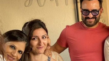 Saif Ali Khan, Soha Ali Khan, Saba Pataudi pose for a picture at Jeh Ali Khan’’s first birthday party; fans call them “Tiger cubs”