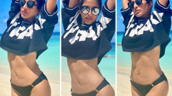 Sophie Choudry flaunts her toned body in black crop-top and bikini bottom