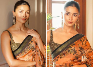 Alia Bhatt is all about elegance in Sabyasachi Mukherjee’s peach organza saree as she promotes RRR in Delhi with SS Rajamouli, Ram Charan and Jr. NTR