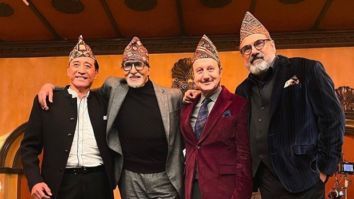 Amitabh Bachchan strikes a pose with Uunchai stars Anupam Kher, Boman Irani and Danny Dengzonpa 