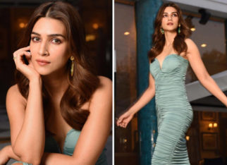 Bachchhan Paandey star Kriti Sanon makes a sexy statement in sage ruched sweetheart neckline bodycon which is a perfect summer party number