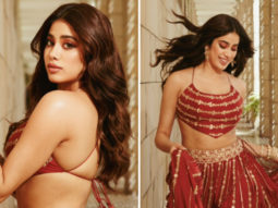 Janhvi Kapoor turns into a gorgeous showstopper in backless brick maroon lehenga and backless blouse by Punit Balana at Lakme Fashion Week