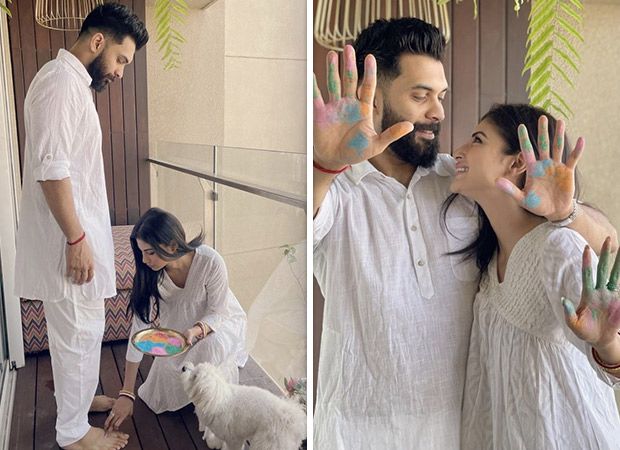 Mouni Roy touches husband Suraj Nambiar's feet as they celebrate first Holi as a married couple