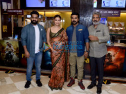 Photos: Alia Bhatt, Ram Charan, Jr. NTR and S. S. Rajamouli snapped during their upcoming film RRR promotions at PVR Plaza in New Delhi