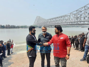 Photos: RRR actors Ram Charan and Jr NTR along with director SS Rajamouli visit the Howrah Bridge in West Bengal