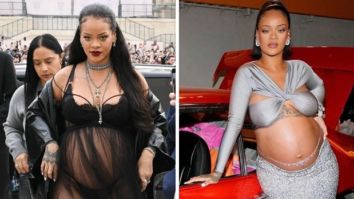 Rihanna makes statement for pregnancy fashion; goes from criss-cross halter neck top and shimmery skirt to semi-sheer black ensemble flaunting her baby bump