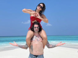 Sunny Leone dons maroon swimsuit as she sits on husband Daniel Weber’s shoulder to capture perfect moment in Maldives