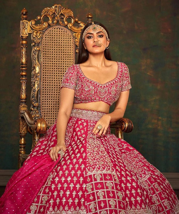 Take notes from Mrunal Thakur who captivates as modern bride in fuchsia pink zari and zardosi work embellished wedding lehenga