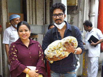 Bharti Singh and Harsh Limbachiyaa pose with their baby boy outside hospital Bharti Singh and Harsh Limbachiyaa pose with their baby boy outside hospital