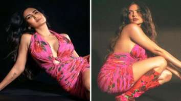 Esha Gupta aces the floral game in Magda Butrym’s fuchsia floral halter neck dress and pointed toe knee high floral boots worth Rs. 96,036
