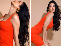 Esha Gupta is a sexy siren in summery orange ribbed bodycon dress and brown Tods