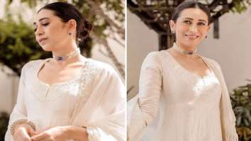 Karisma Kapoor is embracing summer style in ivory anarkali set by Punit Balana worth Rs. 65,000