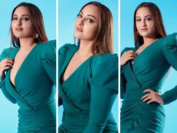 Sonakshi Sinha hops onto dopamine trend in green thigh-high slit dress with puff sleeves by Gauri & Nainika
