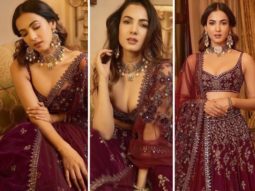 Sonal Chauhan looks every bit of royal in Sawan Gandhi’s wine velvet lehenga in her latest photoshoot