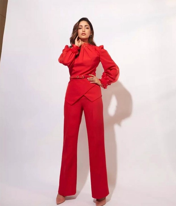 Yami Gautam looks fiery in red pantsuit worth Rs. 14,800 for Dasvi promotions 