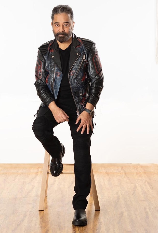 For Vikram trailer and audio launch, Kamal Hassan looked suave and stylish in a custom-made black leather jacket with themes from the film For Vikram trailer and audio launch, Kamal Hassan looked suave and stylish in a custom-made black leather jacket with themes from the film