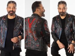 For Vikram trailer and audio launch, Kamal Haasan looked suave and stylish in a custom-made black leather jacket with themes from the film