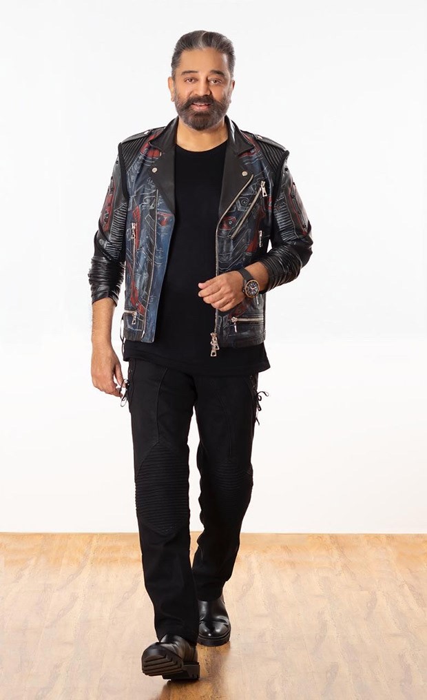 For Vikram trailer and audio launch, Kamal Hassan looked suave and stylish in a custom-made black leather jacket with themes from the film For Vikram trailer and audio launch, Kamal Hassan looked suave and stylish in a custom-made black leather jacket with themes from the film