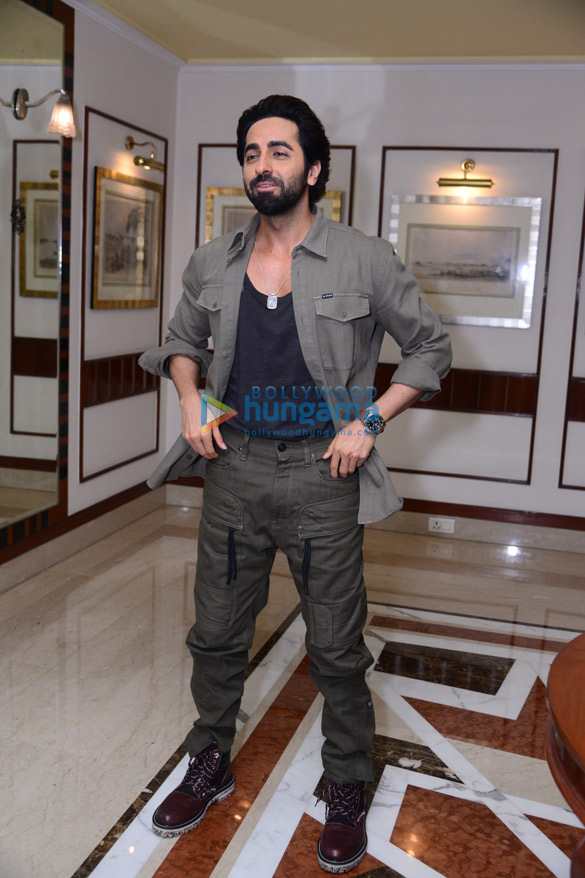 photos ayushmann khurrana and andrea kevichusa snapped during the promotions of anek in delhi 2