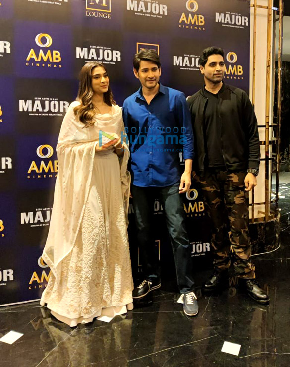 photos mahesh babu adivi sesh and saiee manjrekar at the trailer launch of their upcoming film major 6