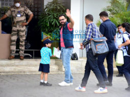 Photos: Saif Ali Khan, Taimur Ali Khan and Jay Shewakramani snapped at the Kalina airport leaving for the sets of the film The Devotion of Suspect X