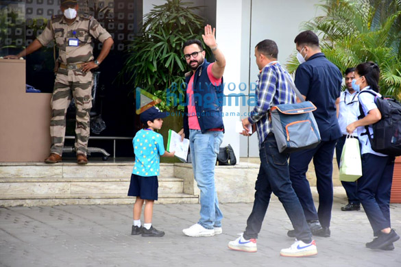 photos saif ali khan taimur ali khan and jay shewakramani snapped at the kalina airport leaving for the sets of the film the devot 4