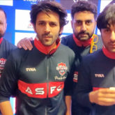 Ranbir Kapoor and Abhishek Bachchan pull Kartik Aaryan’s leg as he promotes Bhool Bhulaiyaa 2 at All Stars Football Club match in Dubai