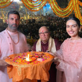 Akshay Kumar, Manushi Chhillar, and Dr. Chandraprakash Dwivedi perform Ganga puja in Varanasi