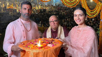 Akshay Kumar, Manushi Chhillar, and Dr. Chandraprakash Dwivedi perform Ganga puja in Varanasi ahead of the release of Samrat Prithviraj