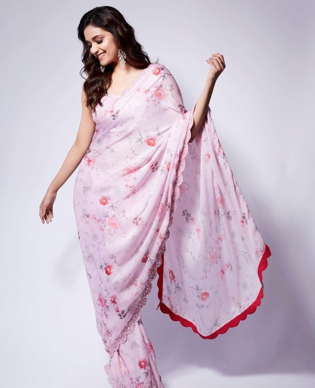 Keerthy Suresh is a picture of elegance in in pastel pink floral saree worth Rs.18,890 in her latest photo-shoo