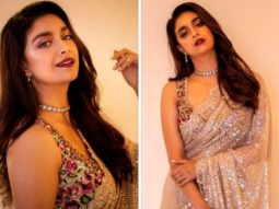 Keerthy Suresh is all shimmer and shine donning beautiful silver sequined saree for friend’s wedding party