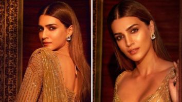 Kriti Sanon glows in a Falguni & Shane peacock’s shimmering sequin golden saree for Umang 2022