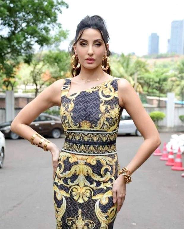 Nora Fatehi raises temperature in Rs. 14 Lakh baroque print tea-length Fendace Dress for Dance Deewane Junior