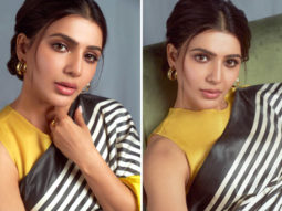 Samantha Ruth Prabhu looks resplendent in a black & yellow striped saree worth Rs.32,800 for Sadhguru’s save soil event
