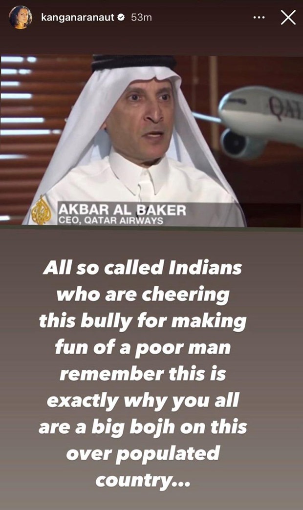 Kangana Ranaut lashes out at Qatar Airway CEO while reacting to spoof video; later deletes post 
