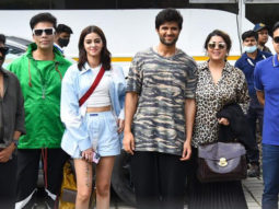 Karan Johar, Vijay Deverakonda & Ananya Pandey pose for paps amid the buzz around their upcoming film Liger