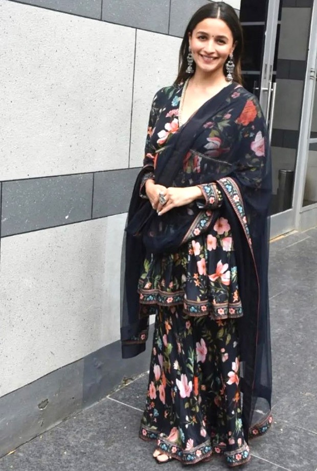 Mom-to-be Alia Bhatt looks ethereal in an elegant black floral kurta & sharara worth Rs. 62,800 as she promotes her movie Darlings
