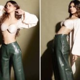 Mouni Roy flaunts her on point fashion game in a pink satin crop top and green leather pants