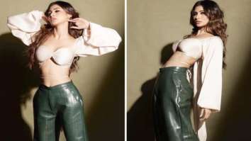 Mouni Roy flaunts her on point fashion game in a pink satin crop top and green leather pants