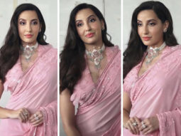 Nora Fatehi makes  internet swoon over in blush pink saree and deep neck blouse for Dance Deewane Juniors shoot
