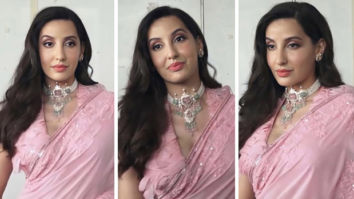 Nora Fatehi makes  internet swoon over in blush pink saree and deep neck blouse for Dance Deewane Juniors shoot