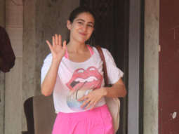 Sara ali Khan poses for paps in pink gym shorts
