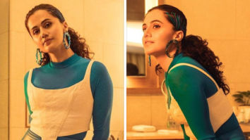 Taapsee Pannu cheers for women in blue during Shabaash Mithu promotions in corset top and mini leather skirt worth Rs. 6,127