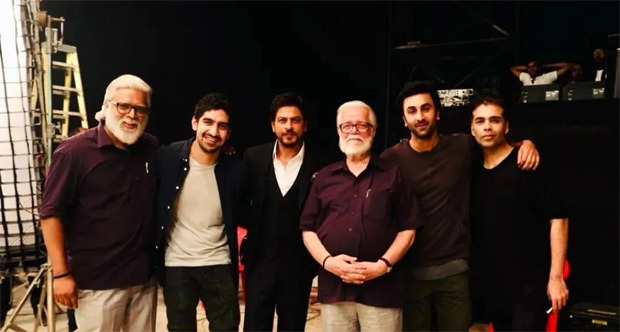 Brahmastra meets Rocketry – The Nambi Effect: Shah Rukh Khan poses with soon-to-be dad Ranbir Kapoor, R Madhavan, Karan Johar, Ayan Mukerji, and Nambi Narayanan