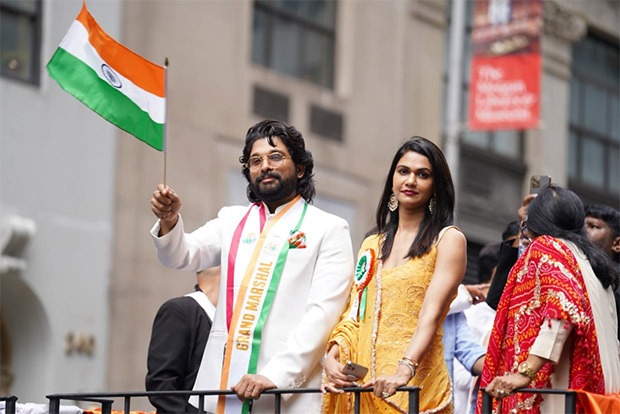 "Yeh Bharat ka tiranga hai, kabhi jhukega nahi," says Allu Arjun as Grand Marshall at the annual Indian Day parade in New York 