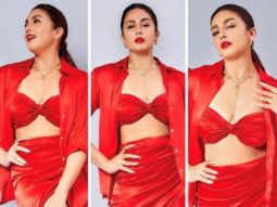 Huma Qureshi radiates hotness in a red skirt and bandeau top as she attends the press event for her movie Monica, O My Darling